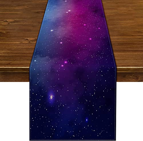 Nepnuser Leinen Galaxy Tischläufer für Kinder Geburtstag Party Dekorationen Stern Weltraum Sternennacht Zubehör Esszimmer Küche Heimdekoration (33 x 274,3 cm)