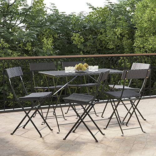 JUNZAI Bistrostühle 6 STK. Klappbar, Gartenstühle, Balkonstuhl, Balkon Stuhl, Garten Stühle, Terrassenstuhl, Stühle Für Draußen, Schwarz Poly Rattan und Stahl
