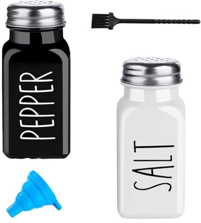 Pack of 2 Pepper Shaker and Pot Salt and Pepper Set - White & Black
