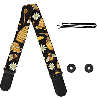 GLENLCWE Libelle Print Gitarrengurt für Akustik- und Elektro- und Bassgitarren, verstellbarer Gitarrengurt, Bienen-Honig., 2.1 Wide 33.1-56.3 Length