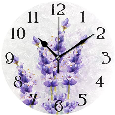 Orologio da parete viola lavanda floreale silenzioso senza ticchettio orologio da cucina 9,5 in rotondo orologio da bagno a batteria