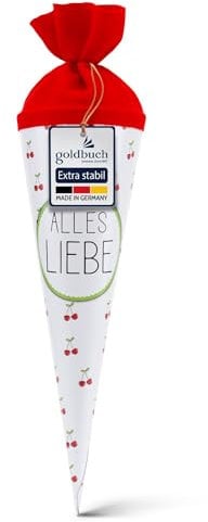 goldbuch 93 212 Geschenktüte Kirschen, Schultüte in Weiß mit Kirschen als Motiv, Länge 35 cm, Durchmesser 11,5 cm, Zuckertüte für Jungen und Mädchen, Geschenktüte aus Lackkarton mit Filzverschluss