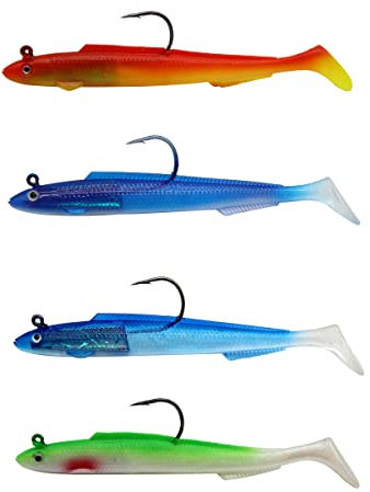 Gummifische Zander Set 3D-Augen weiche Angelköder 15cm 30g Fische Angeln Forelle & Barsch Köder Jigköpfe Kunstköder, Fischen Geschenk Für Süßwasser Salzwasser, 4er Pack, #4
