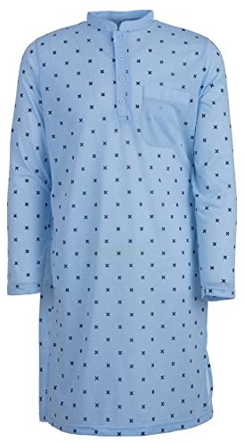 Lucky Nachthemd Herren Langarm Stehkragen Uni Brusttasche, Farbe:blau, Größe:M