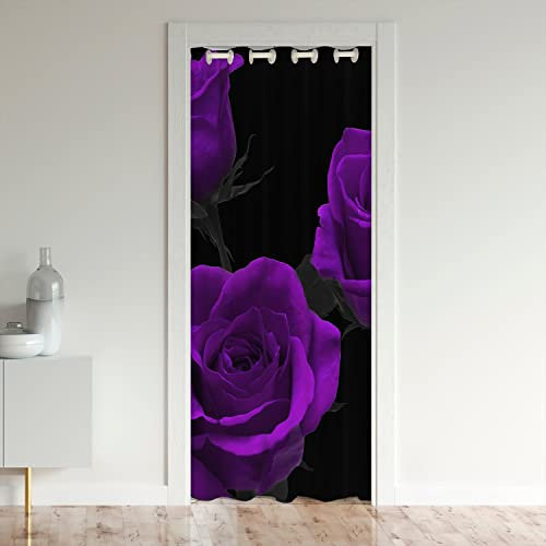 Loussiesd Rose Türvorhang 86x203cm für Tür Privatsphäre Lila Rose Floral Verdunkelung Verdunkelungsvorhang Valentinstag Schrank Vorhang für Innentür Raumteiler Paar Lieber Romantisch Blumen