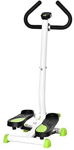 HOMCOM Máquina de Step Stepper Fitness en Casa para Escaleras con Pantalla LCD Manillar y Pedales Antideslizantes Equipo de Ejercicio para Gimnasio Oficina 55x44x108 cm Blanco y Verde
