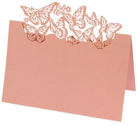 iSpchen 50 Stück Tischkarten gefaltete Namenskarten Papiertischkarte mit ausgehöhltem Schmetterling für Hochzeit Urlaub Feier Bankett Einladung,Rosa