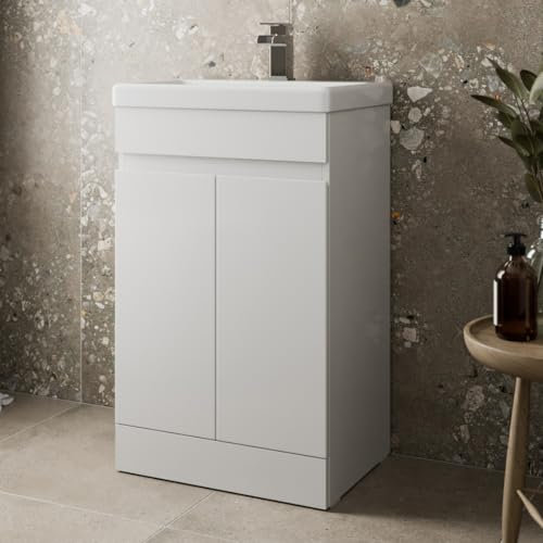 Artis 500mm Bathroom Vanity Unit With Wash Basin Ceramic Sink, 2 Double Door, Cloakroom Storage Furniture Under Basin Cabinet, Floorstanding Cabinets, White Gloss