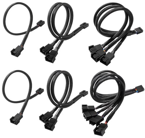 KUOQIY 6 PCS 4PIN PWM Fan Power Extension Cable Splitter Adapter, Fan Splitter Cable PWM 1 to 1 Converter + 1 to 2 + 1 to 3 + 1 to 4, PWM Fan Splitter Cable Y Splitter