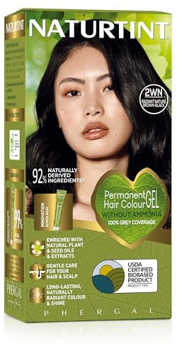 Naturtint Permanent Hair Colour Gel 2WN Radiant Nature Brown-Black, Plant Enriched, Biobased, Ammonia Free, Long Lasting Grey Coverage and Radiant Colour, Nourishment and Protection