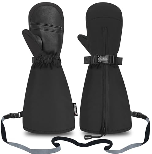 Andake Kinderhandschuhe,Warme Winterhandschuhe Wasserdicht Winddicht Kinder Fäustling Handschuhe mit reißverschluss für Jungen und Mädchen(Schwarz/2-4 Jahre