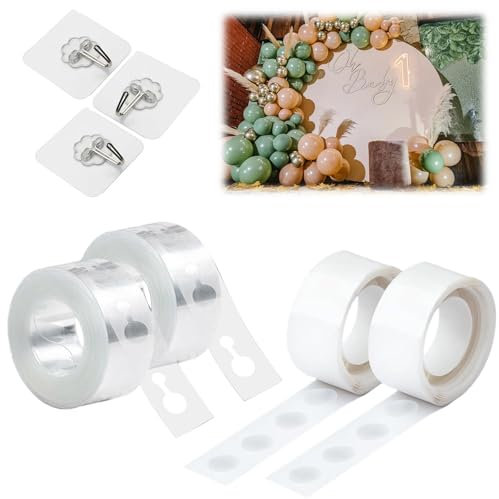 KkvoGmle Balloon Arch Tape Kit 7 Pcs Balloon Arch Kit Accessories, with 2x 5m Strip Tape Rolls, 2x 100Glue Dots, 3x Self-Adhesive Hooks for Wedding Birthday 