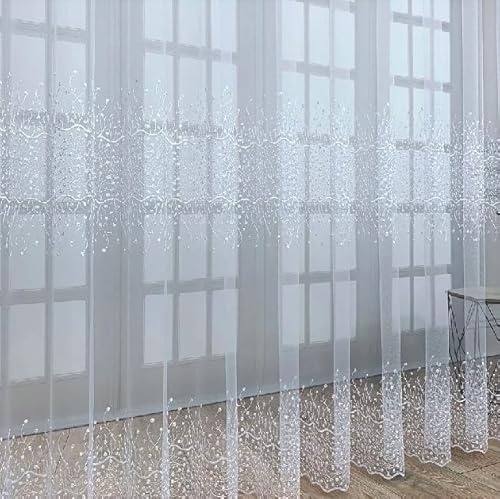 Gardinen Vorhangen Weiß 400x250 cm (BxH) Summer Gardinen mit Kräuselband Lang Tüll Wohnzimmer Gardinen Schlafzimmer Vorhänge Fertiggardine Gardinenschals Modern