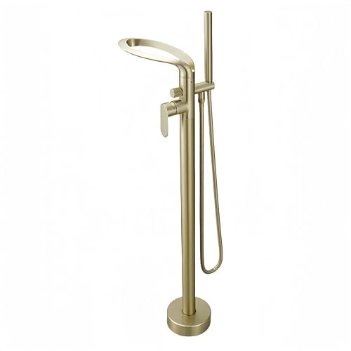 Grifo Bañera Exenta Cascada,grifo Bañera De Pie,grifo Suelo Bañera,grifo De Ducha Para Bañera Independiente,material De Latón (oro cepillado-A)