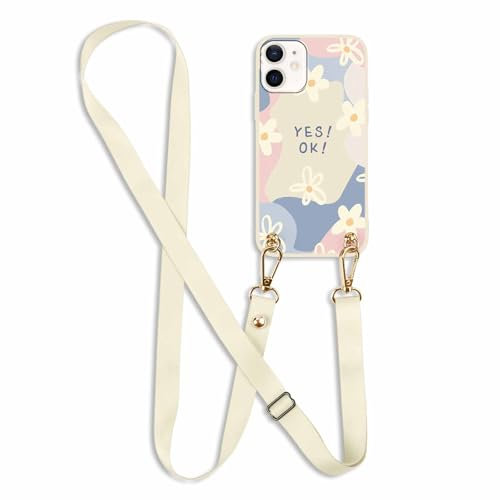 Kueqeay Handykette für iPhone 11 Hülle mit Band 6,1, Aesthetic Muster Design Leopardenmuster Schutzhülle TPU Silikon Mattiert Necklace Handyhülle für zum Umhängen Verstellbare Stoßfest, 07