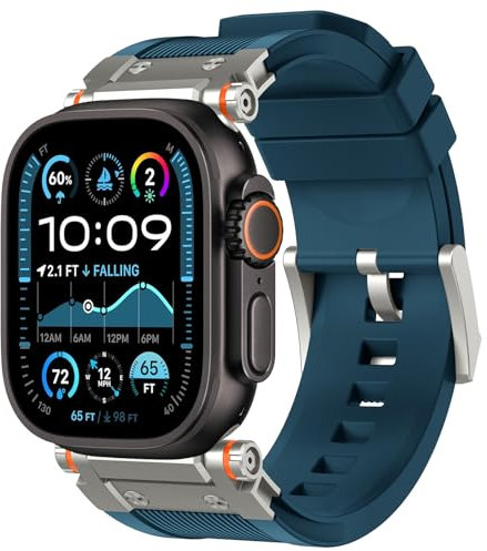 Bracelets Compatibles avec Apple Watch Ultra 2 49 mm,Bracelets en Silicone Adaptateur en Acier Inoxydable,pour Apple Watch Ultra3/2/1 Series 11/10/9/8/7/SE 2/SE/6/5/4/3/2/1 49 mm 45mm 44mm 42mm