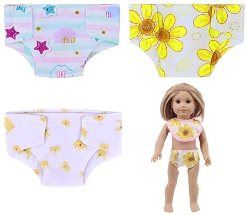 GXGM 3 Pezzi Pannolini Bambole, Biancheria Intima Per Born Bambole E Pannolini Per Bambole, Accessori Per Bambolotti 35-43Cm, Accessori Bambole(3Stiles,A)