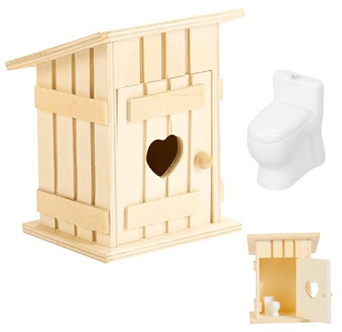 Wichtel Toilettenhäuschen aus Holz,Miniatur Toilettenhäuschen Miniatur WC Toilettenhaus Toilettensitz Deko Wichtelhaus Holz Wichtel Zubehör Weihnachten