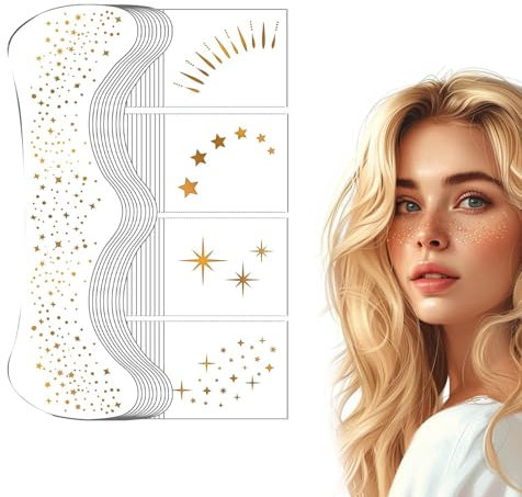 TELAIN Glitter Freckles Face Tattoo, 20 Golden Waterproof Glitter Stickers, Long Lasting For Halloween, Carnival And Parties, Easy To Remove