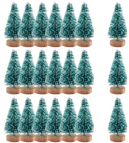 24 Pièces Sapins de Noël Décoration 5cm Mini Sapin de Noël Vert Petit Arbre de Noël Artificiel Bouteille Sapin de Noël avec Base en Bois pour Décoration de Table DIY Miniature Sapin Noël Déco Fête