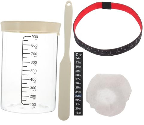 OKUMEYR Kit per La Fermentazione del Lievito Madre in Barattolo di Raschietto in Silicone Scatola per La Lievitazione del Pane