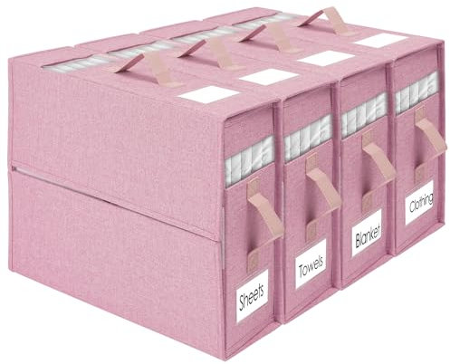 Novelfun 4 Stück Bettwäsche Organizer 2025 Upgrade Faltbares Leinen AufbewahrungsboxUnterbett für Bettwäsche Queen-Size oder King-Size Bettwäsche Decken Bettdecken - Lila