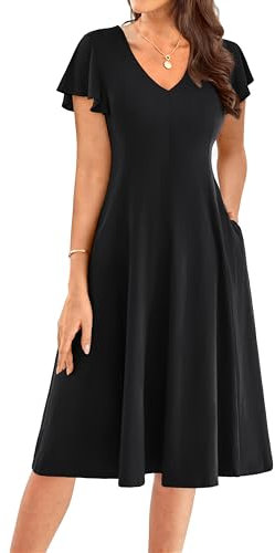 GRACE KARIN Ladies' Short Sleeves Summer Dress Wedding Guest Dresses Casual Midi Dress Prom Party Cocktail Black XL