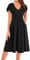 Schwarzes Kleid Damen Elegant A-Line V-Ausschnitt Freizeitkleid mit Tasche Sommer Strandkleid Lang Schwarz XL