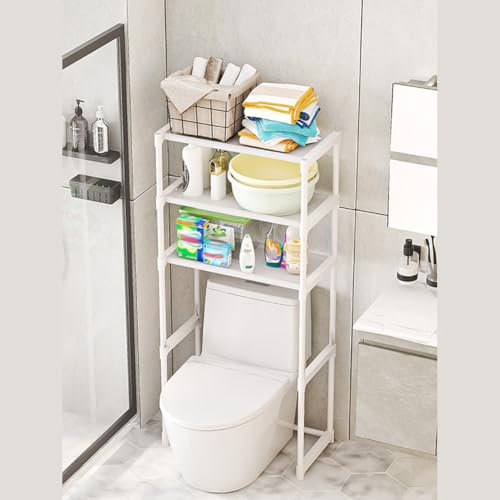 Niwugady Estantería de almacenamiento para el inodoro, 3 niveles sobre el estante de almacenamiento de inodoro, independiente sobre estante de inodoro para baño, baño, lavandería, balcón, 51 x 30 x