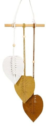 Makramee Wandbehang Wandteppich Boho Style mit Holzperlen und Blätter Gewebte Blatt Wanddeko Wandbehang Traumfänger Boho für Schlafzimmer Kinderzimmer Wand Deko (Karamell)