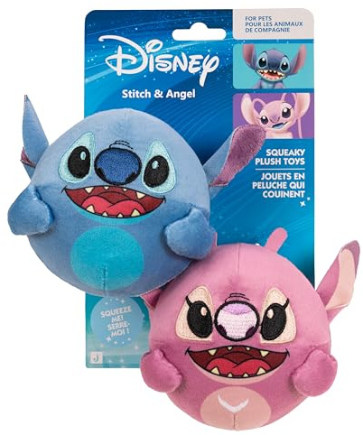 Disney JPT1309 Stitch und Engel Plüschspielzeug für Hunde 2er-Pack – Zwei 9 cm große Plüschspielzeuge mit Quietscher