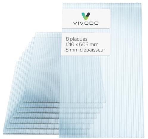 Vivodo Gewächshausplatten 8 Stk. | Hohlkammerplatten Doppelstegplatten 8mm | Platten für Gewächshaus | 605 x 1210 mm