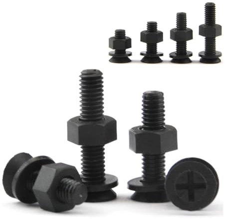YANGC Ensemble de boulons et écrous à tête fraisée plate en nylon noir M2 M2.5 M3 M4 M5 M6, rondelles, vis cruciformes isolantes en plastique(Black 20Sets,M4x20mm)
