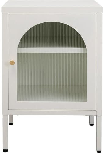 Kare Design Kommode Naxos, Weiß, Nachttisch, Ablage, Stahlgestell, Glas-Tür, Schlafzimmer, Wohnzimmer, 60x40x35 cm (H/B/T)