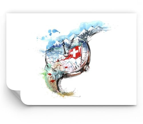 ARTTOR Fototapete Standard - Uhr Schweizer Alpen Wolke - 300x210 cm - Fototapeten Tapeten Moderne Wand Dekoration XXL Wandtapete Motivtapeten Bildtapete Schlafzimmer Wohnzimmer - WF1AA300x210-3038