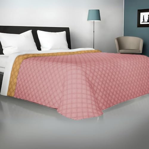 Viterbo Biancheria - Copriletto Matrimoniale Estivo e Primaverile Leggero, Trapunta Estiva Matrimoniale Double Face, Trapuntino 250x250cm Made in Italy (Matrimoniale (881), Rosa Cipria/Oro)