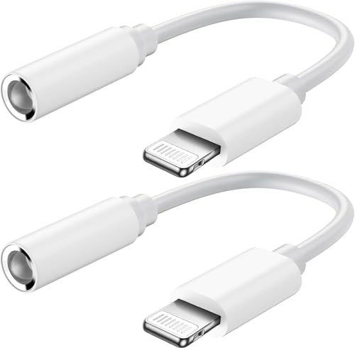 2 Pack Apple MFi Certified Headphone Jack Adapter for iPhone, Lightning Converter to 3.5mm Earphone Dongle Aux Audio Cable - Compatible with iPhone 14,13,12,11 Pro Max,XS Max,8, 7 Plus(White)
