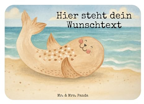 Mr. & Mrs. Panda Personalisierter Kühlschrankmagnet Robbe Liegen Design - Geschenk, Namensmagnet, Meerestier, Nordsee, Magnet mit Namen, Lachen, Strand, Ostsee, Individueller, personalisiert