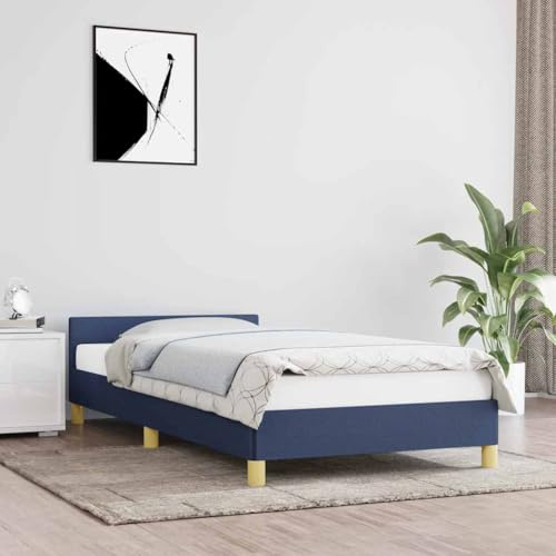 Teenpull Modernes Polsterbett Gestell mit Kopfteil, Stoffbezug Blau, 90x200 cm, Robustes Bettgestell ohne Matratze für Schlafzimmer