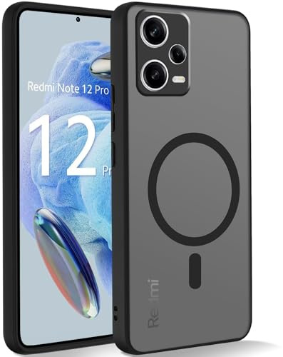 Coiwxmoi Cover Magnetica per Xiaomi Redmi Note 12 Pro 5G per MagSafe Custodia Traslucida Opaca Posteriore Sottile TPU Bumper + PC rigido Antiurto Protettiva Case per Redmi Note 12 Pro 6.67,Nero