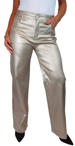 Paulo Due Womens Wide Leg Leather Look Jeans Gold 10-20 (18)