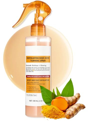 Turmeric & Kojic Acid Serum Peel Shot Spray, Peeling Gesicht & Peeling Körper mit Kojisäure, Kurkuma, AHA+BHA, Exfoliate & Feuchtigkeit, Abgestorbene Hautzellen Entfernen, Verbesserung Hautstruktur