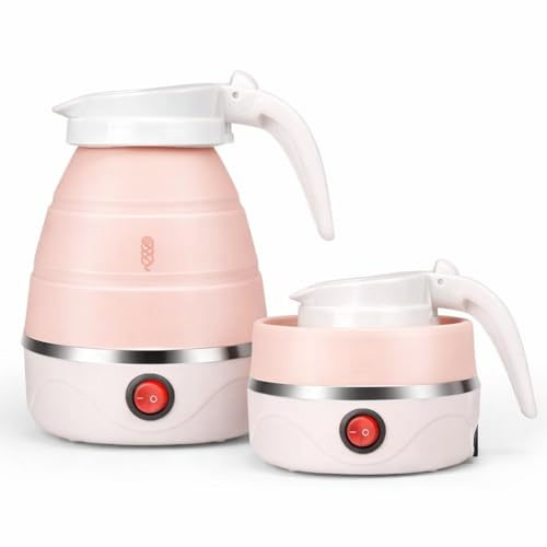 Hervidor de agua para trenzas – Hervidor eléctrico de silicona plegable rosa de 1,2 L, caldera de agua caliente portátil para trenzar cabello, viajes, dormitorio y salón, estilo jarra plegable