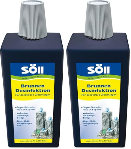 Söll 81448 BrunnenDesinfektion 1 l - Desinfektionmittel, Reinigungsmittel von Zieranlagen, Dekobrunnen, Springbrunnen ohne Tierbestand, gegen Bakterien, Pilze (Packung mit 2)