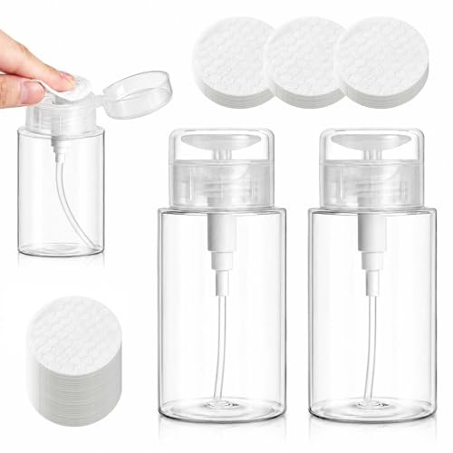 GZRXIOUS 3Pcs 200ml Travel Bottles for Toiletries with 100pcs Cotton Pads | Travel Containers for Toiletries Skincare,General Pump Dispenser Bottles for Micellar Water Nail Polish Remover and Acetone