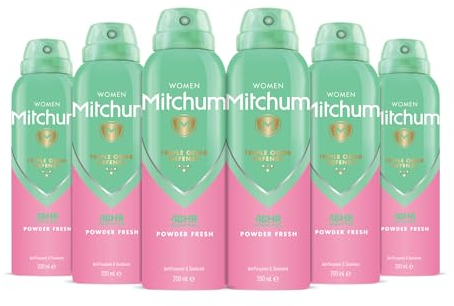 Mitchum Women Triple Odor Defense 48HR Protection Deodorant Spray & Antiperspirant (200ml), Powder Fresh, Pack of 6