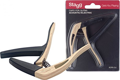 Stagg SCPX-CU CLWOOD Light Wood Effect Curved Trigger Capo for Acoustic/Electric Guitar
