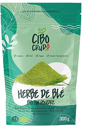Erba di Grano in Polvere Biologica - 300g. Ricca di Vitamine Minerali e Antiossidanti. Contiene Clorofilla. Qualità Triticum Turgidum. Organic Wheatgrass Powder.