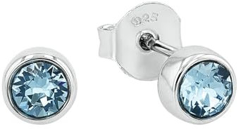 Amor Damen Ohrstecker aus 925er Sterling Silber mit Zirkonia (synth.) aus Kristallglas, 0,6 cm, Blau, Kommt in Schmuck Geschenk Box, 9131785