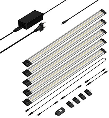 parlat LED Unterbau-Leuchte Siris, Bewegungsmelder, flach, je 50cm, je 655lm, weiß, 5er Set